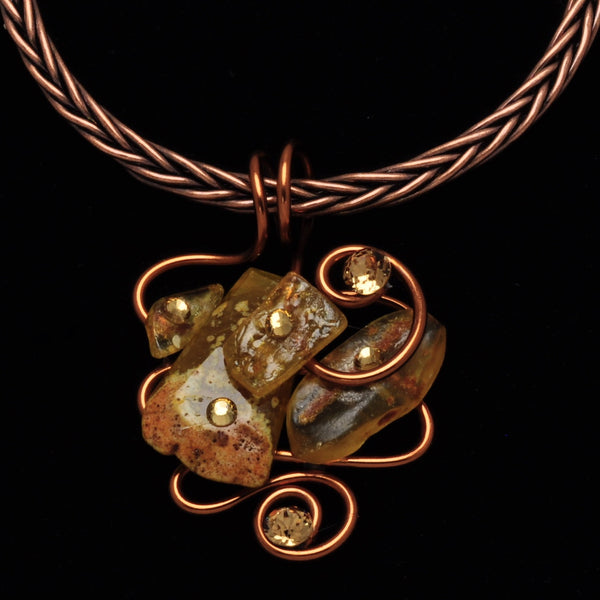 Amber Stone/Crystal Copper Wire Pendant