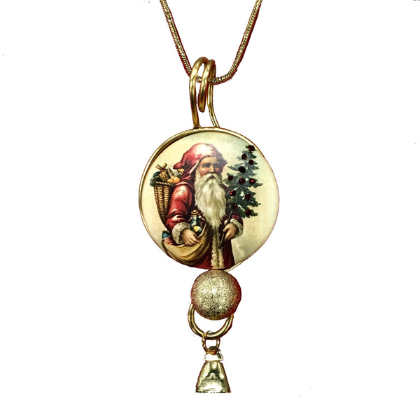 Gold Santa with Jingle Bells Pendant