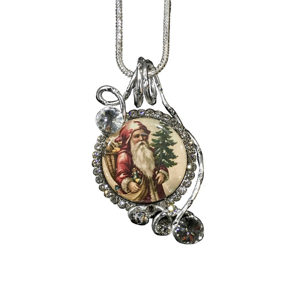 Silver Santa with Jingle Bells Pendant